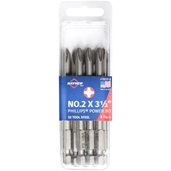 Mayhew Tools 19233-8 USA Phillips Power Bit, NO. 2 x 3.5", 8-Pack