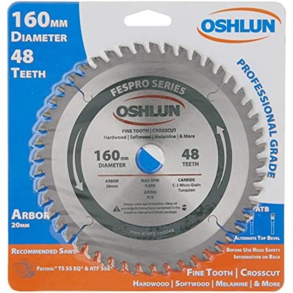 Oshlun SBFT-160048 160mm 48 Tooth FesPro Crosscut ATB Saw Blade with 20mm Arbor